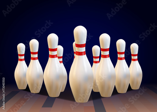 Realistic bawling ball with pins.3d bawling pins.Realistic bowling theme eps 10