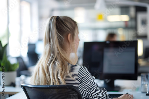 Mujer en escritorio trabajando 