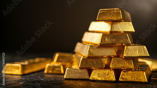 a pile of gold bars sitting on top of a table next to each other photo