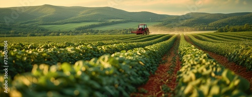 a tractor on a field of green produce