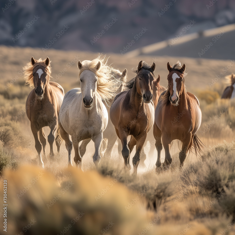 Obraz premium Wild Horses Galloping in a Scenic Landscape