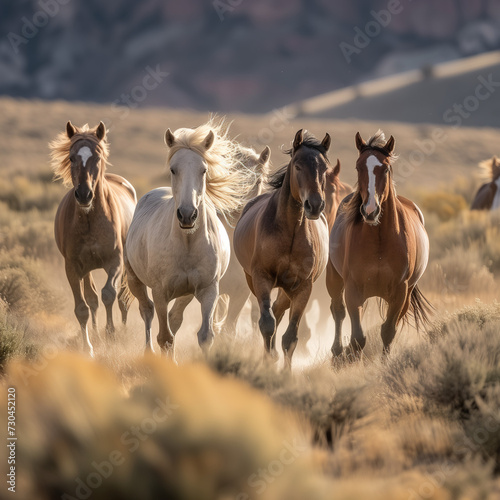 Wild Horses Galloping in a Scenic Landscape