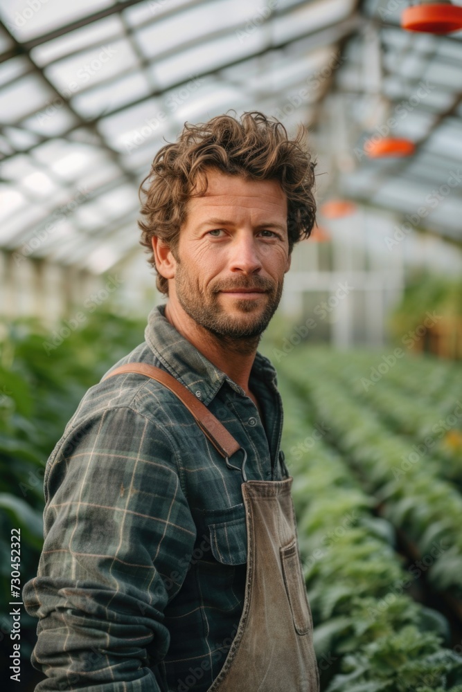 a man in green standing next to many lettuce plants, in the style of soft-focus portraits a man in green standing next to many lettuce plants, in the style of soft-focus portraits