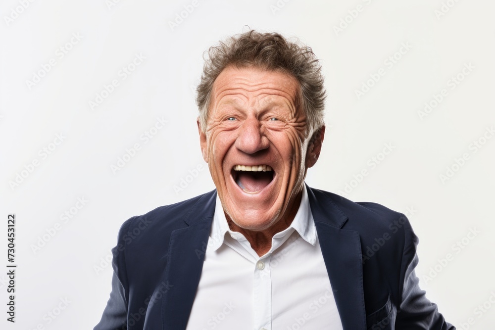 Portrait of a happy senior man screaming, isolated on white background Portrait of a happy senior man screaming, isolated on white background