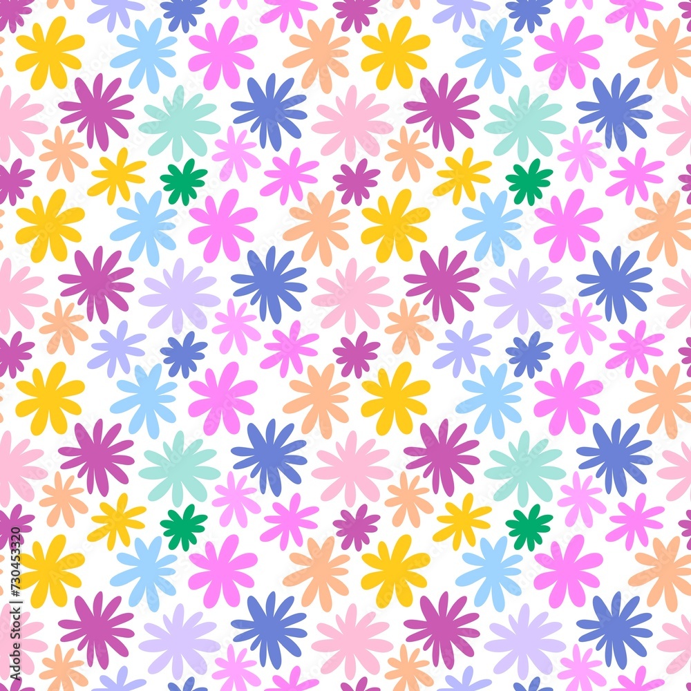 Cartoon summer retro seamless flower pattern for wrapping paper and fabrics and spring packaging and kids print Cartoon summer retro seamless flower pattern for wrapping paper and fabrics and spring packaging and kids print