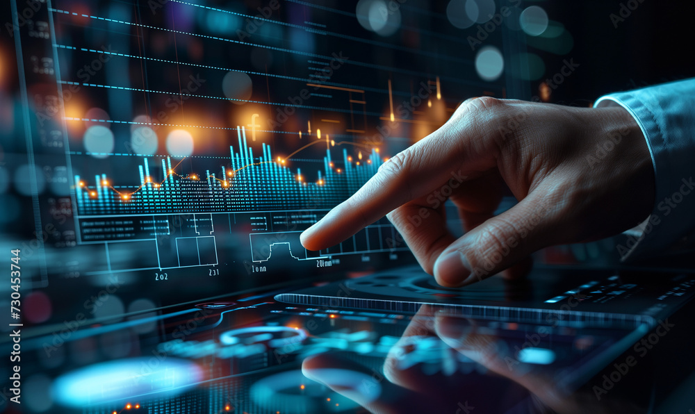 businessman analyzes financial data and interacts with the business growth graph businessman analyzes financial data and interacts with the business growth graph