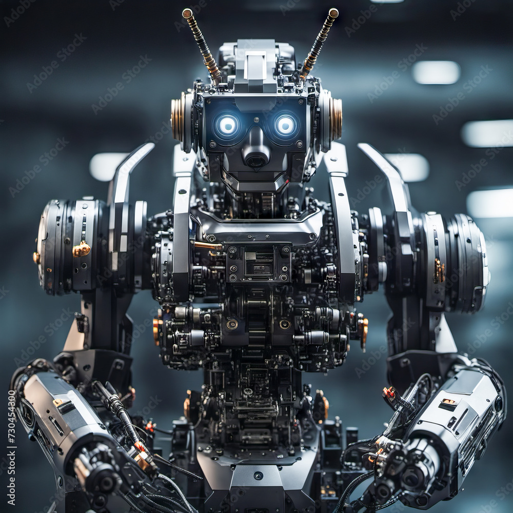 close up of an humanoid robot showing the artificial intelligence power