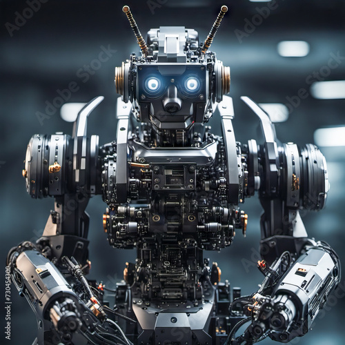close up of an humanoid robot showing the artificial intelligence power