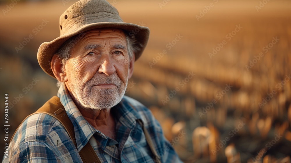 Farmer with somber expression, drought-stricken farm, barren fields, dying crops, despairing rural scene