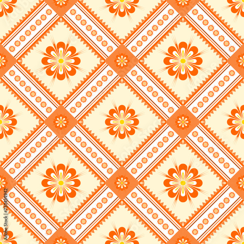 Abstract geometric ethnic pattern design for clothing, fabric, background, wallpaper, wrapping, batik. Knitwear, Pixel pattern, Embroidery style. Tribal vector texture.