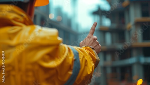 Hand pointing at construction site