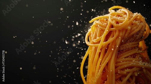 Delicious Italian spaghetti on a dark background - generative ai