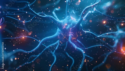 The neuron cell, animated with pulsating energy. photo