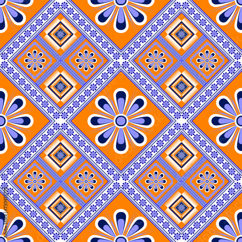 Abstract geometric ethnic pattern design for clothing, fabric, background, wallpaper, wrapping, batik. Knitwear, Pixel pattern, Embroidery style. Tribal vector texture.