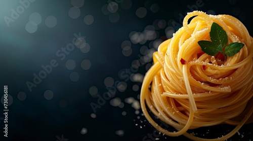 Delicious Italian spaghetti on a dark background - generative ai