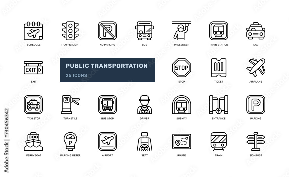 public transportation mass transport for passenger and road sign detailed outline line icon set public transportation mass transport for passenger and road sign detailed outline line icon set