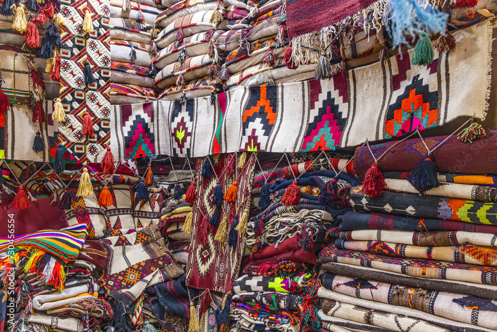 Blankets, pillows and rugs at the Souq Al-Zal.