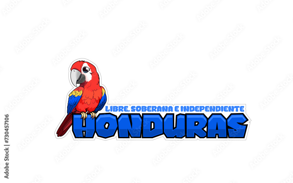 Vector Honduras sticker with a scarlet macaw parrot Vector Honduras sticker with a scarlet macaw parrot