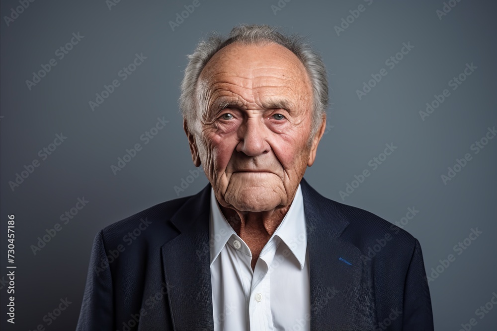 Portrait of an old man in a black suit on a gray background Portrait of an old man in a black suit on a gray background