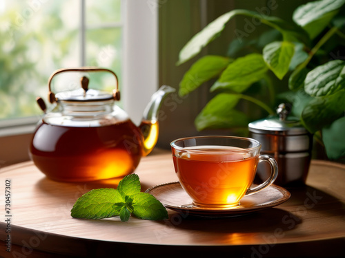 Healthy organic green tea with mint