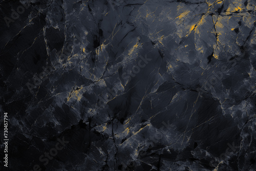 Black stone background for banner wallpaper design. Dark gold rock grunge texture. Mountain surface close-up cracked empty copy space