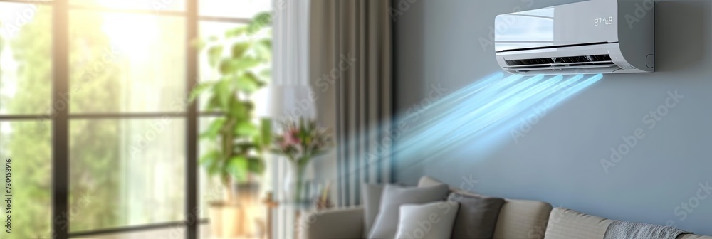 Living room interior with air conditioner and couch. Modern interior ...