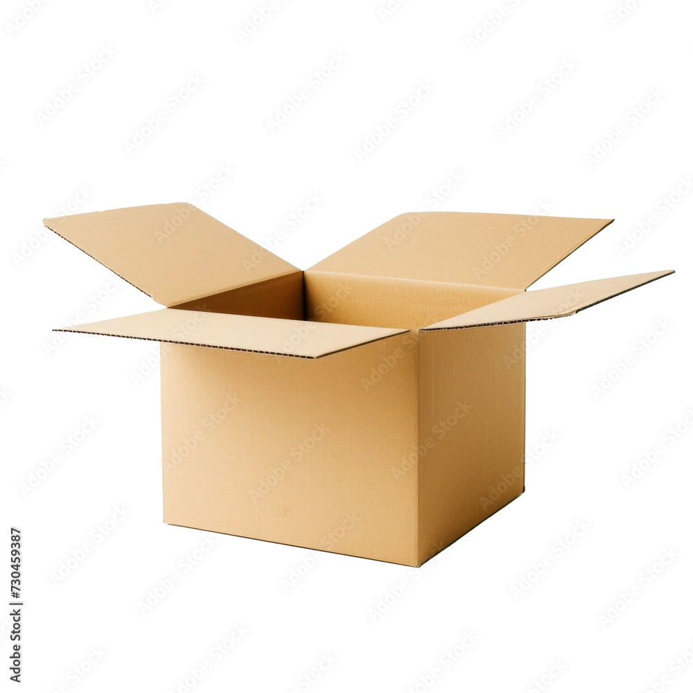 Open Cardboard Box on white transparent background png cardboard box warehouse mockup