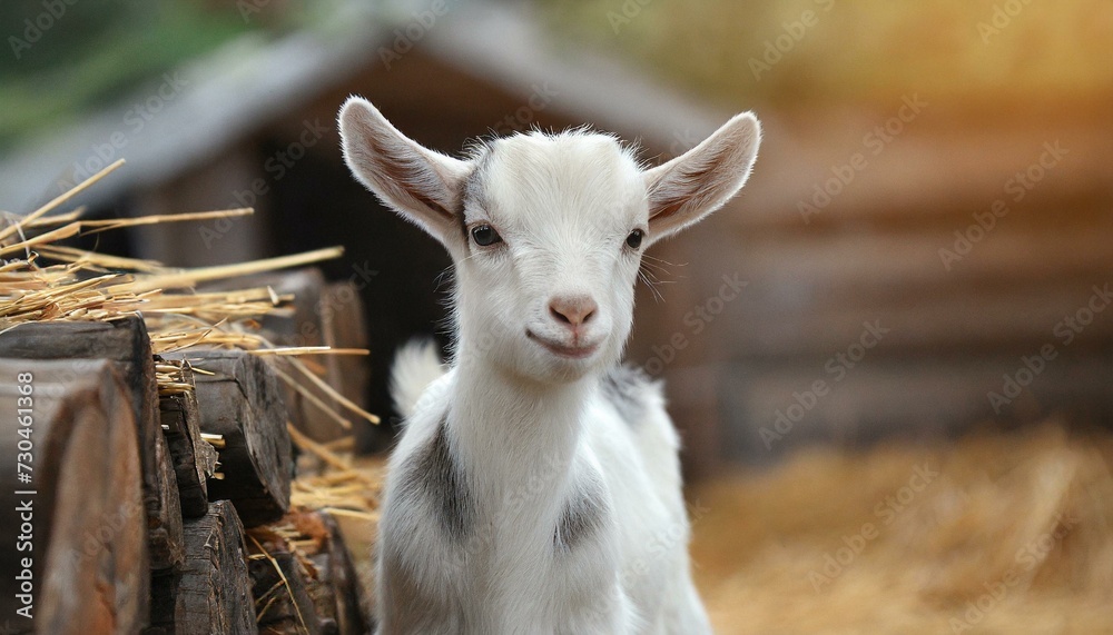 Fototapeta premium Baby white goat on farm.
