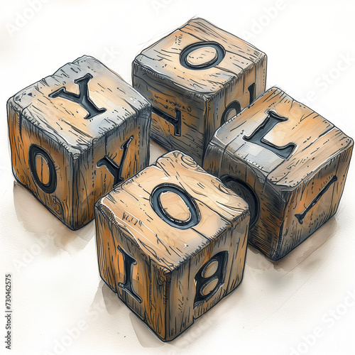 You Only Live Once: YOLO Dice Wooden Art on White Background photo