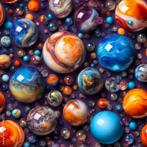 abstract background composed of colorful marbles resembling planets galaxies and the universe