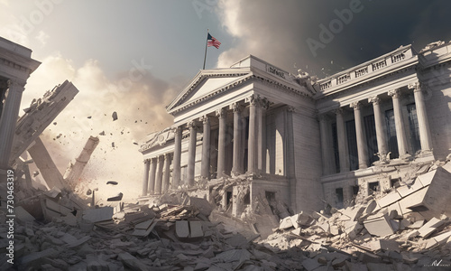 Bank collapse. A bank or financial institution, going down failing or collapsing