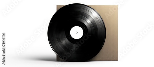 One EP vinyl record disc with blank label isolated on white background. AI generated image