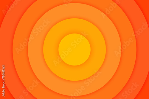 Orange concentric circles banner. Sun, sunlight, sunrise, sunburst background. Ripples, impact, epicenter, radar, target, sonar wave wallpaper. Vector illustration with paper cut effect.