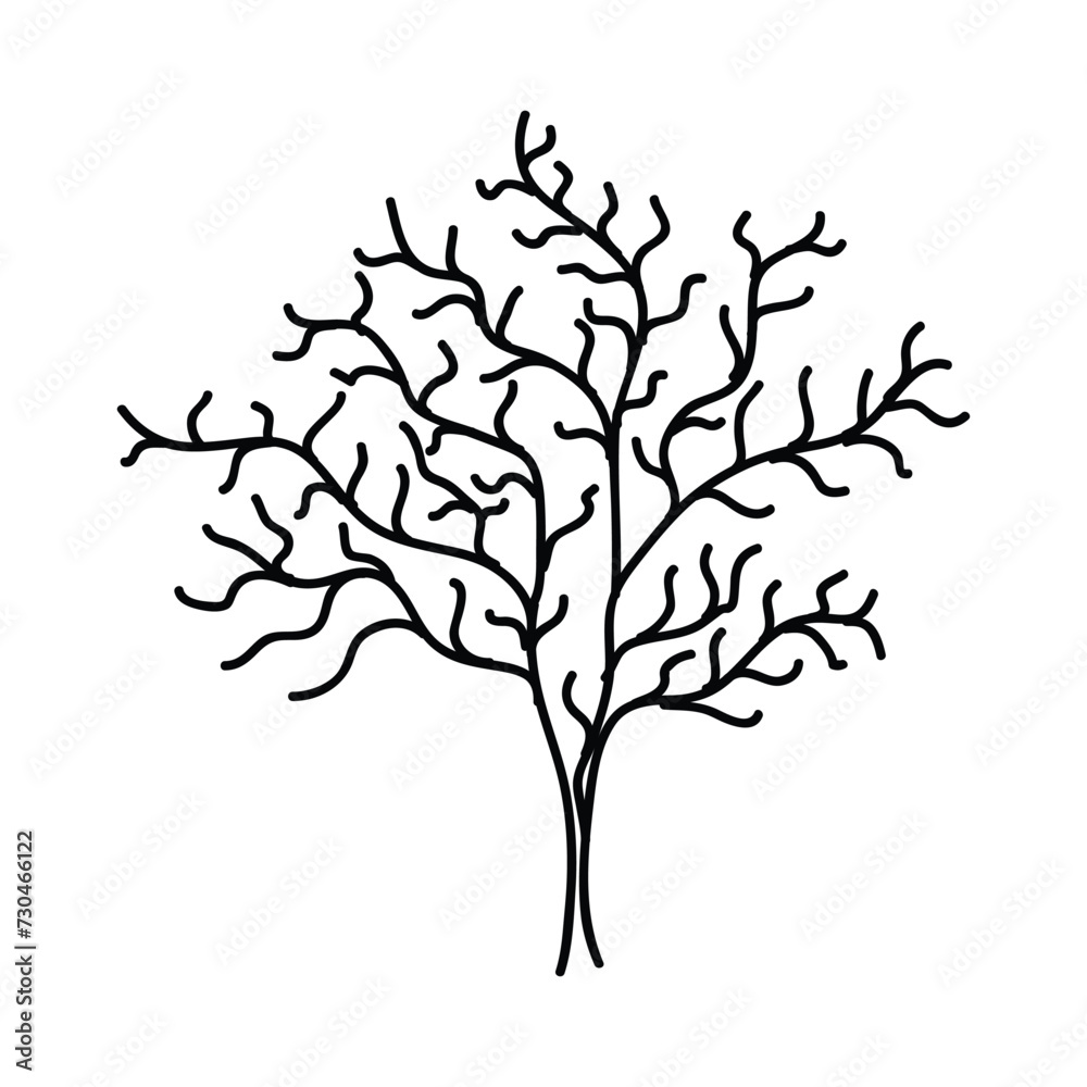 Obraz premium Hand Drawn Tree Outline, Tree Line Art Black and White Sketch Drawing, A hand drawn black and white sketch of a tree outline, showcasing simple yet elegant details of its branches and leaves.