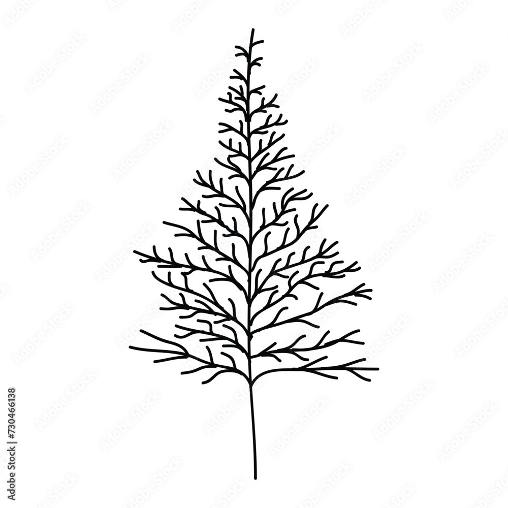 Obraz premium Hand Drawn Tree Outline, Tree Line Art Black and White Sketch Drawing, A hand drawn black and white sketch of a tree outline, showcasing simple yet elegant details of its branches and leaves.