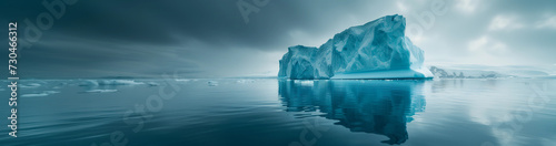 Majestic Iceberg Reflected in Calm Arctic Waters Under Moody Skies /Symbol for Climate Change - Generative AI © FUTURESEND