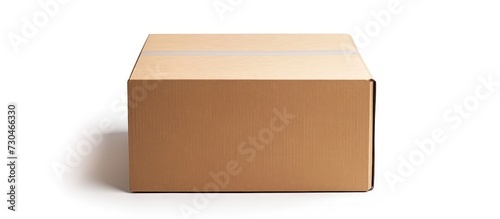 Empty brown closed cardboard box with shadow on white background.AI generated image © yusufadi