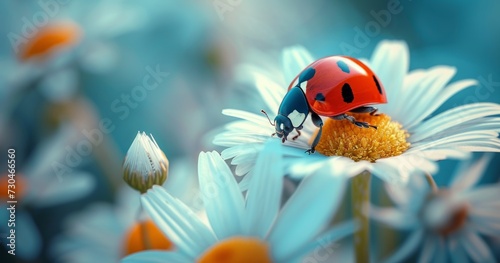 an image of a ladybug on a daisy Generative AI