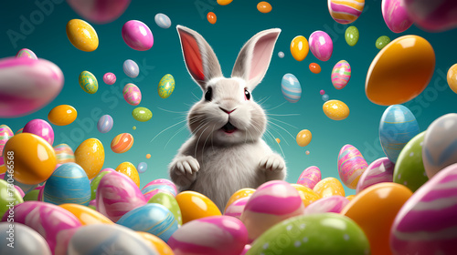 Easter background, many colorful Easter eggs