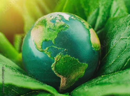 Sustainability and Ecology Concept. Green Globe Background.