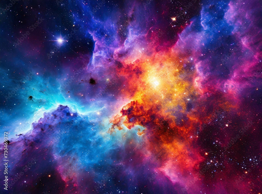 Vivid Nebula and Star Cluster A vibrant and colorful nebula with a cluster of stars