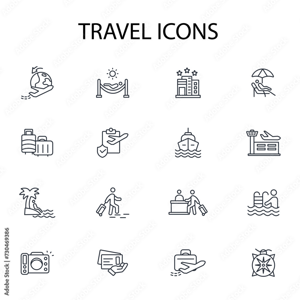 Travel icon set.vector.Editable stroke.linear style sign for use web design,logo.Symbol illustration.