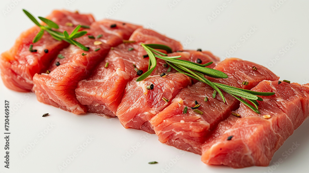 Slices of raw turkey meat fillet isolated on white Slices of raw turkey meat fillet isolated on white