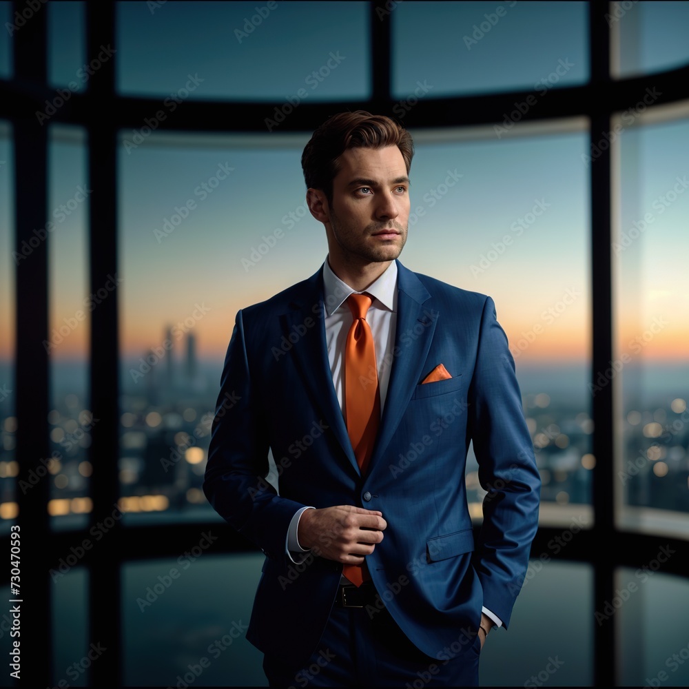 professional man wearing a black suit and red tie stands confidently as ...