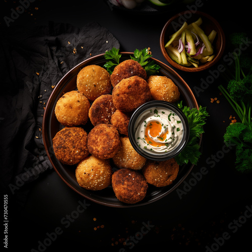 Falafel Deep-fried balls or patties made from ground chickpeas or fava beans, served in a pita photo