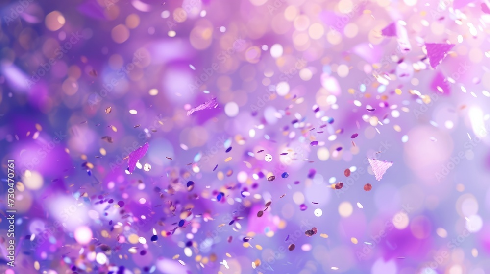 Bokeh-inspired confetti with a dreamy effect against a soft lavender background generative ai