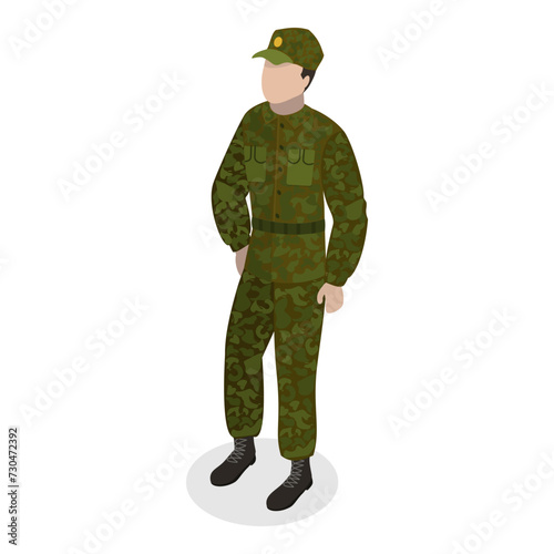 3D Isometric Flat Vector Set of Military People, Characters in Uniform. Item 8