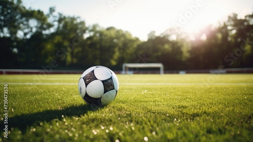 Soccer ball on the green field