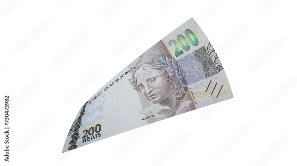 200 reais flying alone on a white background. Money from Brazil. 3d render. 200 reais flying alone on a white background. Money from Brazil. 3d render.