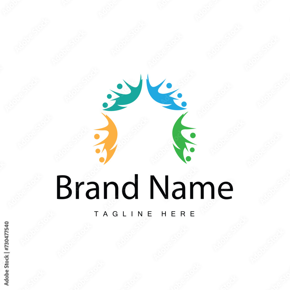 Fototapeta premium Teamwork logo vector template cooperation success care people simple symbol icon design